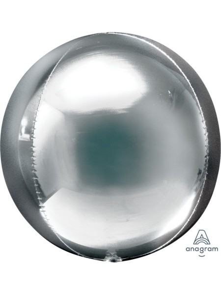 Фольга шар 3D Сфера б/рис 16"/40 см металлик серебро
