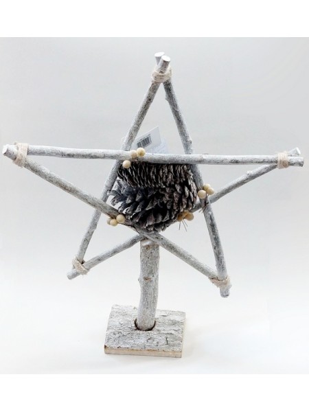 Звезда деревянная с шишками на подставке  40 х 9 х 50 см