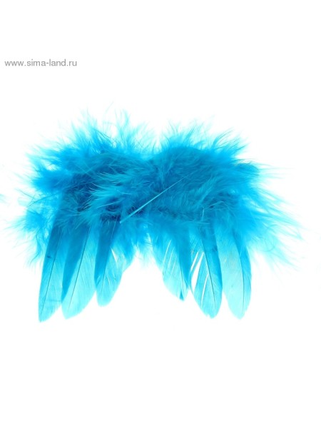 Крылышки декоративные перьевые 8х8 см голубые упаковка 3 шт
