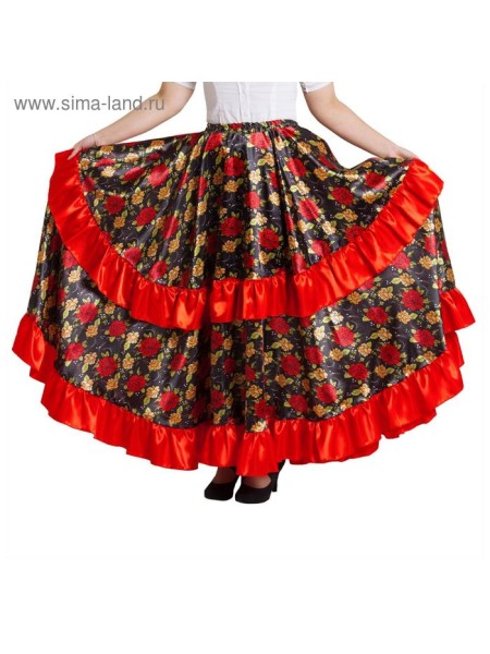 Цыганская юбка для девочки с двойной красной оборкой длина 75 см рост 134-140