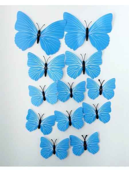Бабочка на магните набор 12 шт пластик цвет синий