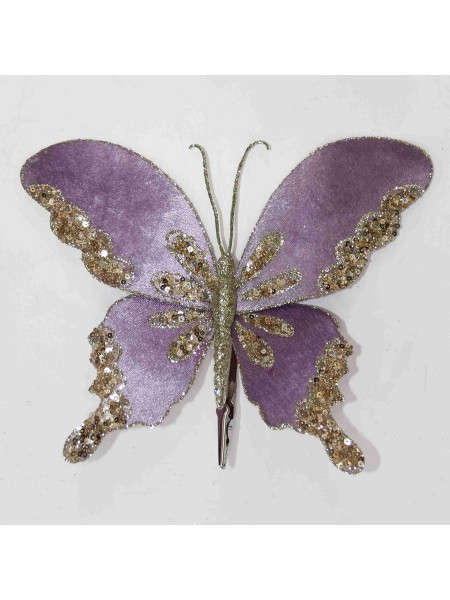 Бабочка с глиттером на прищепке 25 х 15 см цвет сиреневый