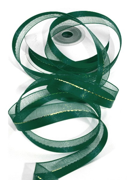 Лента атлас-шифон пополам 1,5 см х 20 м цвет темно-зеленый 215/48