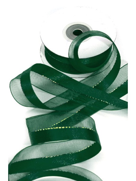 Лента атлас-шифон пополам 2,5 см х 20 м цвет темно-зеленый 225/48