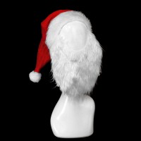 Колпак Новогодний с бородой 29/24 х47/25 см ткань/иск. мех цвет красный с белым HS-36-4  Китай