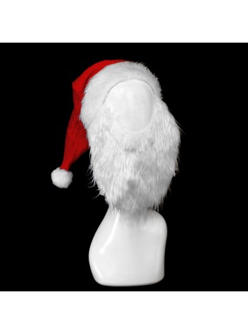 Колпак Новогодний с бородой 29/24 х47/25 см ткань/иск. мех цвет красный с белым HS-36-4  Китай