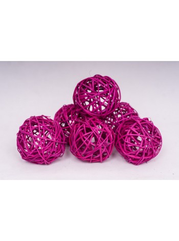 Шар плетеный ротанг D8 см набор 6 шт цвет Ярко-розовый