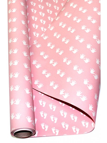 Бумага капелла 70 см х10 м 42/02-61 двусторонняя Ножки-ладошки на розовом
