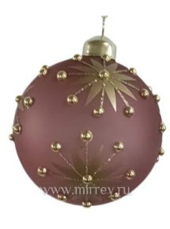 Шар стекло 8 см темно-розовый с декором