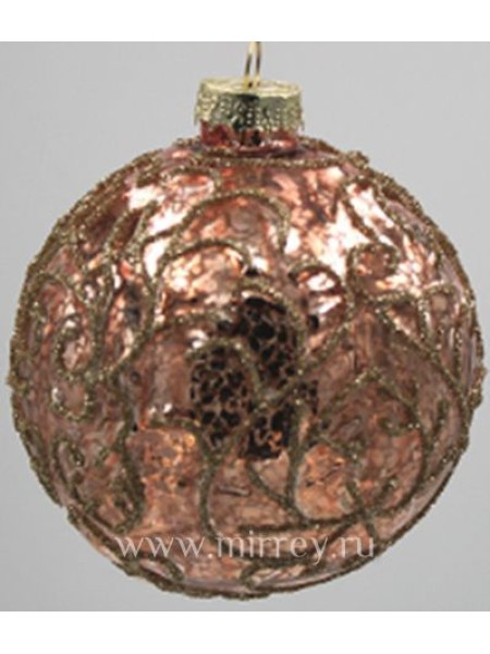 Шар стекло 8 см розовое золото с глиттером