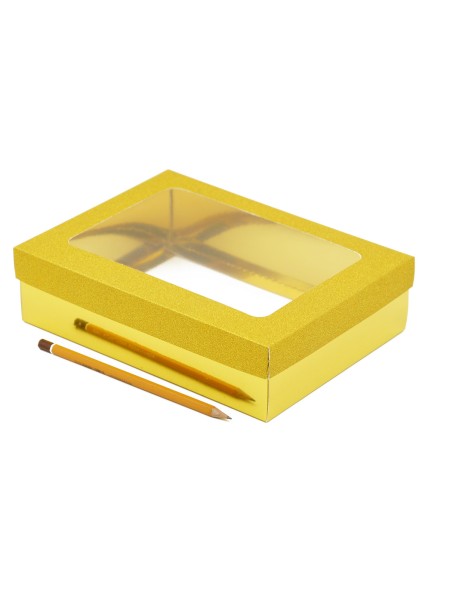 Коробка складная 23,5 х17,5 х6 см с окном цвет золото 2 части HS-19-26