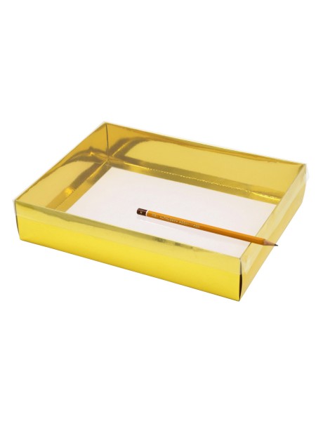 Коробка складная 22 х29 х6 см прозрачная крышка цвет золотой 2 части HS-19-33