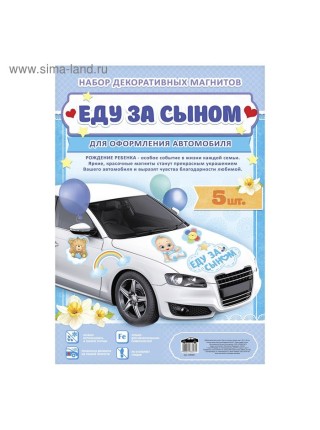 Набор магнитов на авто Еду за сыном мишка 42 х 29,7 см