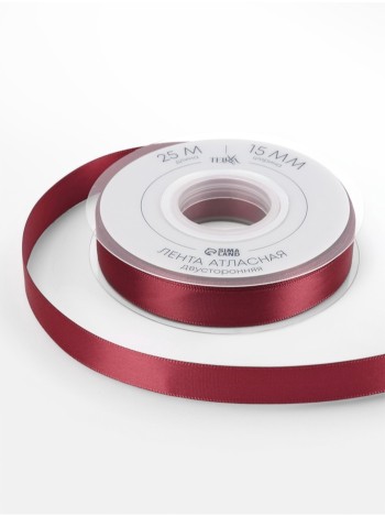 Лента атлас 1,5 см х23 м 2-х сторонняя цвет бордовый №0789