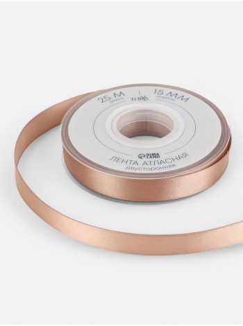 Лента атлас 1,5 см х23 м 2-х сторонняя цвет бежевый №812