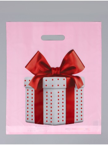 Пакет полиэтилен 36 х43 см 35 мкм 1/25 Красный бант с прорубной ручкой