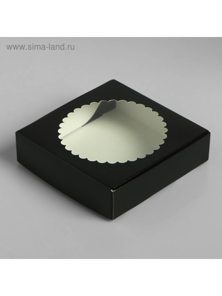 Коробка кондитерская 11,5 х11,5 х3 см с окном цвет черный