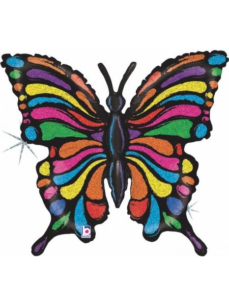 Фольга шар фигура Яркая бабочка голография Grabo 33"/84 см