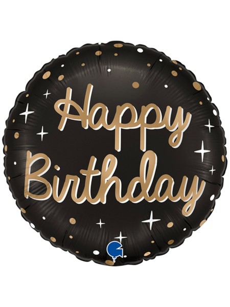 Фольга шар круг HAPPY BIRTHDAY черный фон 18"/48 см Grabo