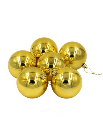 Шар пластик 8 см 6 шт глянцевый цвет золото HS-43-36