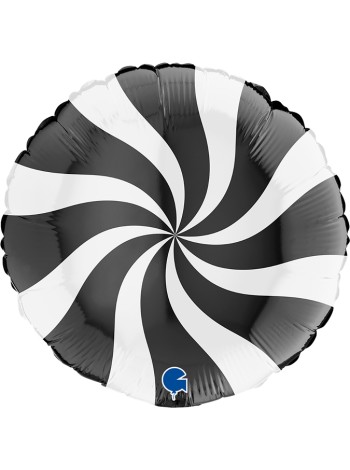 Фольга шар круг Леденец черный/белый 18"/46 см