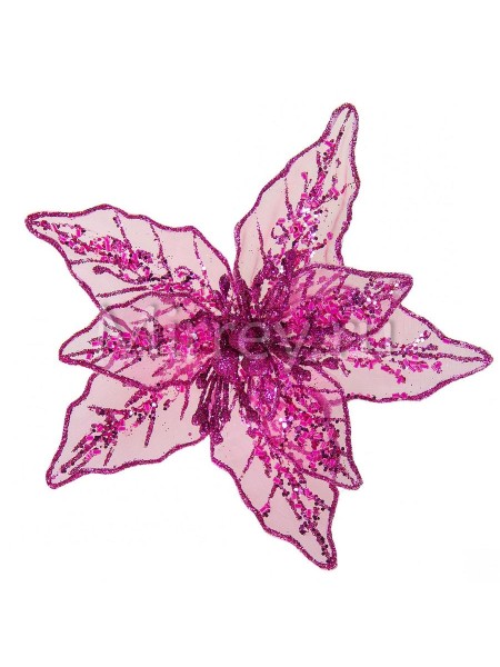 Пуансеттия на клипсе 16,5см органза ярко-розовая