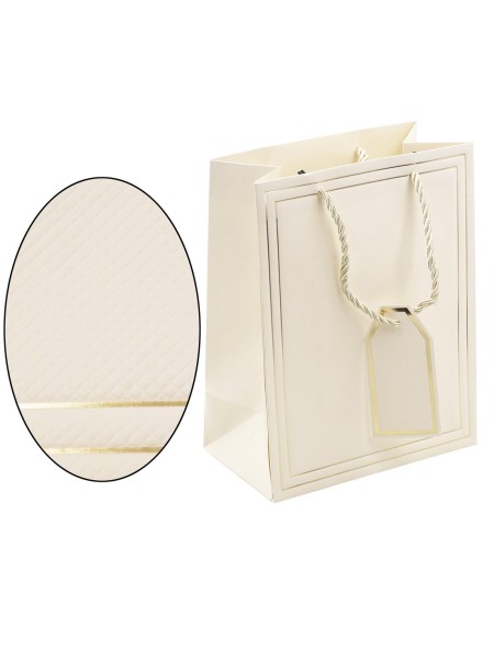 Пакет ламинированный 18 х23 х10 см фактурный рамка золотая цвет айвори HS-4-6