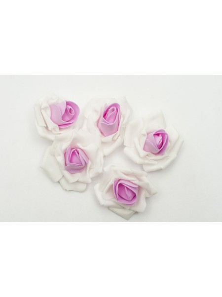 Роза 7 см фоамиран (20-25 шт) в упаковке бело-розовая