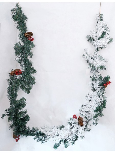 Гирлянда еловая 250 см в снегу с шишками и ягодой  HS-18-26