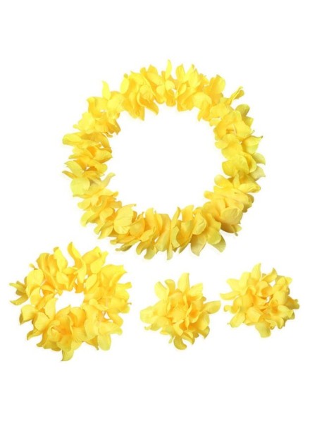 Набор Гаваи: ожерелье/венок/2 браслета текстиль цвет желтый HS-22-1