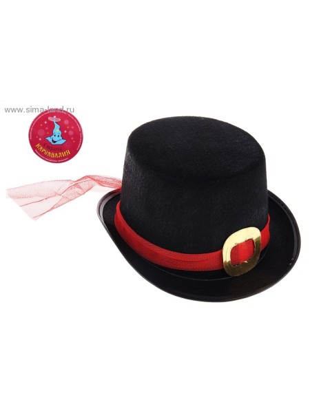 Шляпка цилиндр черная с красным ремешком 15 х 25 х 28 см