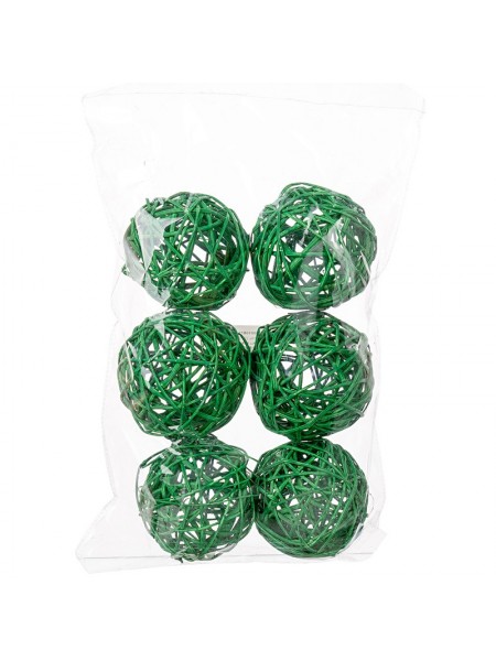 Шар плетеный ротанг D8 см набор 6 шт цвет пастельно-зеленый 48-17PG8