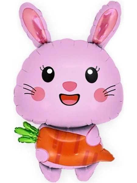 Фольга шар фигура Зайка с морковкой, розовый 33''/84 см Китай