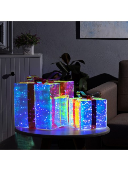 Фигура световая набор 3 шт 16/20/25 см пластик 220V Подарки кубы свечение белое