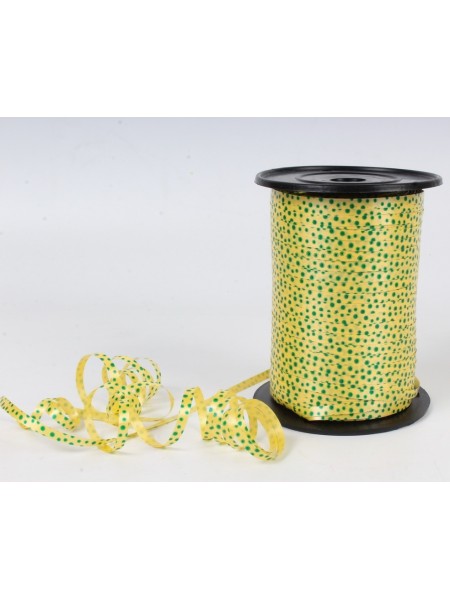 Лента полипропилен 0,5 см х500 м цвет зеленый горошек на желтом Р0565
