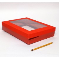 Коробка складная 29,5 х22 х6 см с окном цвет красный 2 части