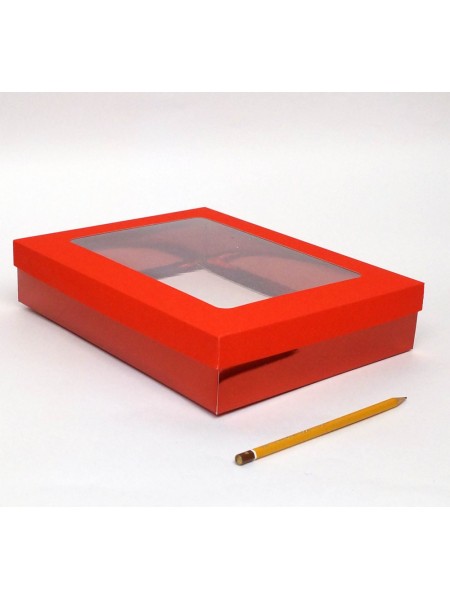 Коробка складная 29,5 х22 х6 см с окном цвет красный 2 части