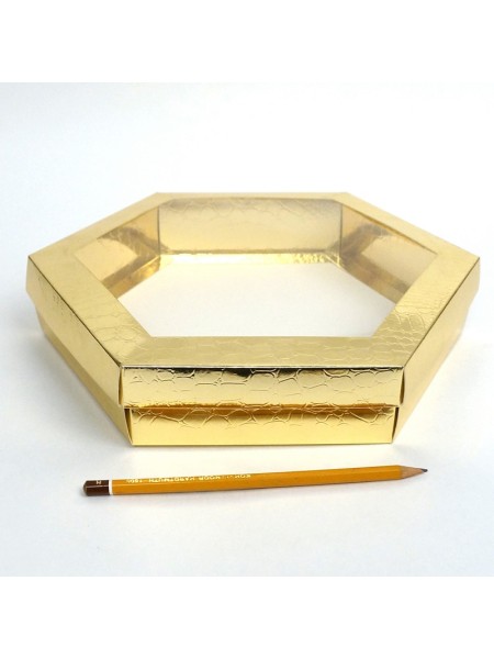 Коробка складная 28,5 х5,5 см с окном  шестиугольная цвет золото 2 части