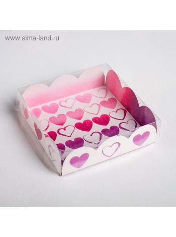 Коробка кондитерская 10,5 х10,5 х3 см с PVC крышкой С любовью