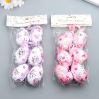 Яйца с цветами набор 6 шт 6 х4 см подвеска цвет микс пасхальный декор