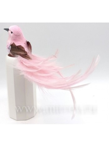 Птичка на клипсе 18 см набор 12 шт цвет нежно-розовый натур. перо