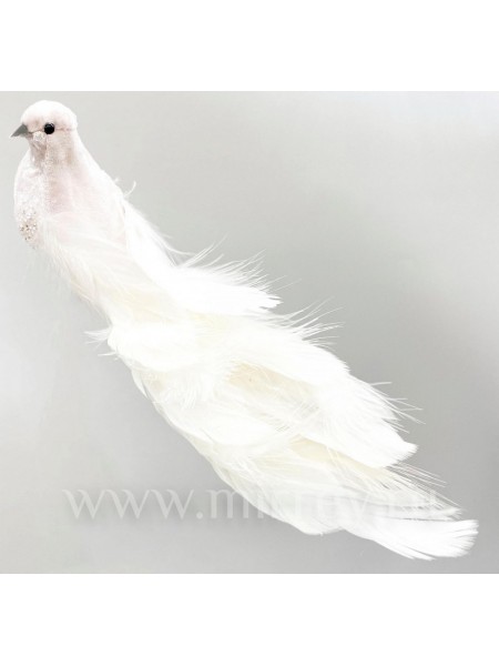 Птичка на клипсе 20 см набор 12 шт цвет белый натур. перо