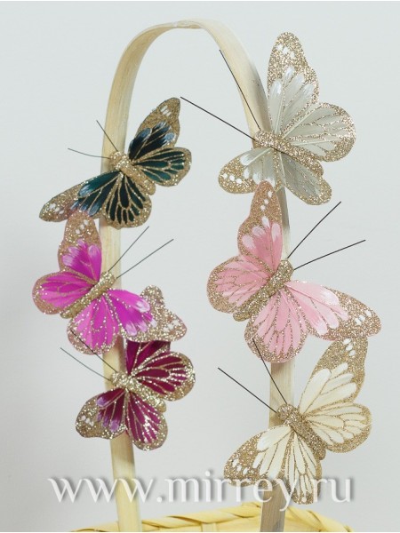 Бабочки на клипсе 10 см набор 12 шт разноцветные