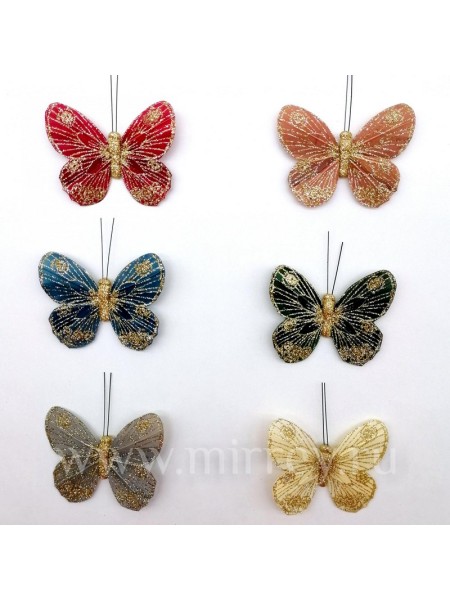 Бабочки сглиттером на клипсе 7,5 см набор 12 шт разноцветные