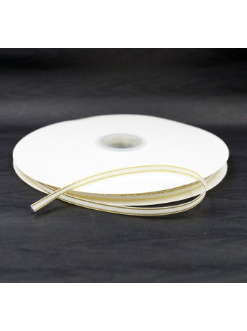 Лента репс 0,6 см х100 м цвет белый с золотом HS-50-5