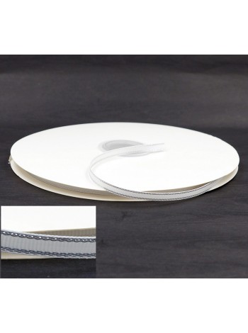 Лента репс 0,6 см х100 м цвет белый с серебром HS-50-5