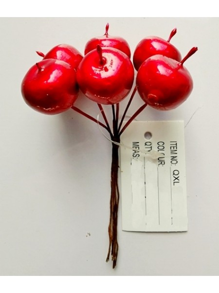 Яблоки на проволоке 6 шт 2 см цвет красный