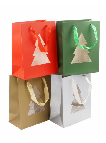 Пакет ламинорованный 18 х23 х10 см с окном Елочка Новый год микс HS-8-8