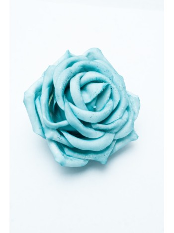 Роза пластик 12 см на клипе цвет голубой елочные украшения