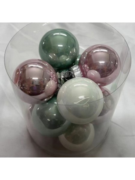 Шар стекло 4 см набор 12 шт цвет зеленый/белый/розовый FА1784-4